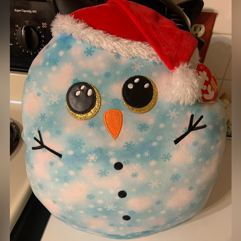 Large Blue Snowman Plush with Santa Hat Beanie Baby